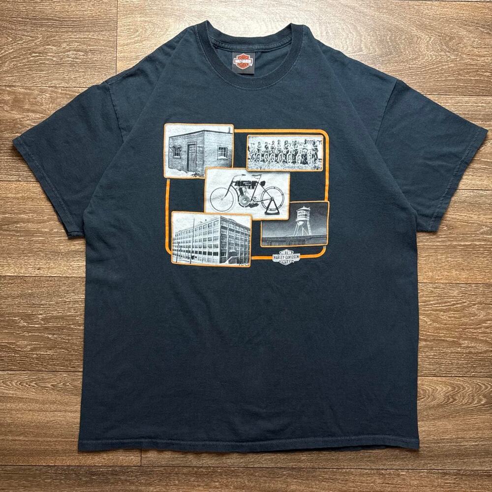 Black Harley Davidson Historic Picture Collage Graphic Tee